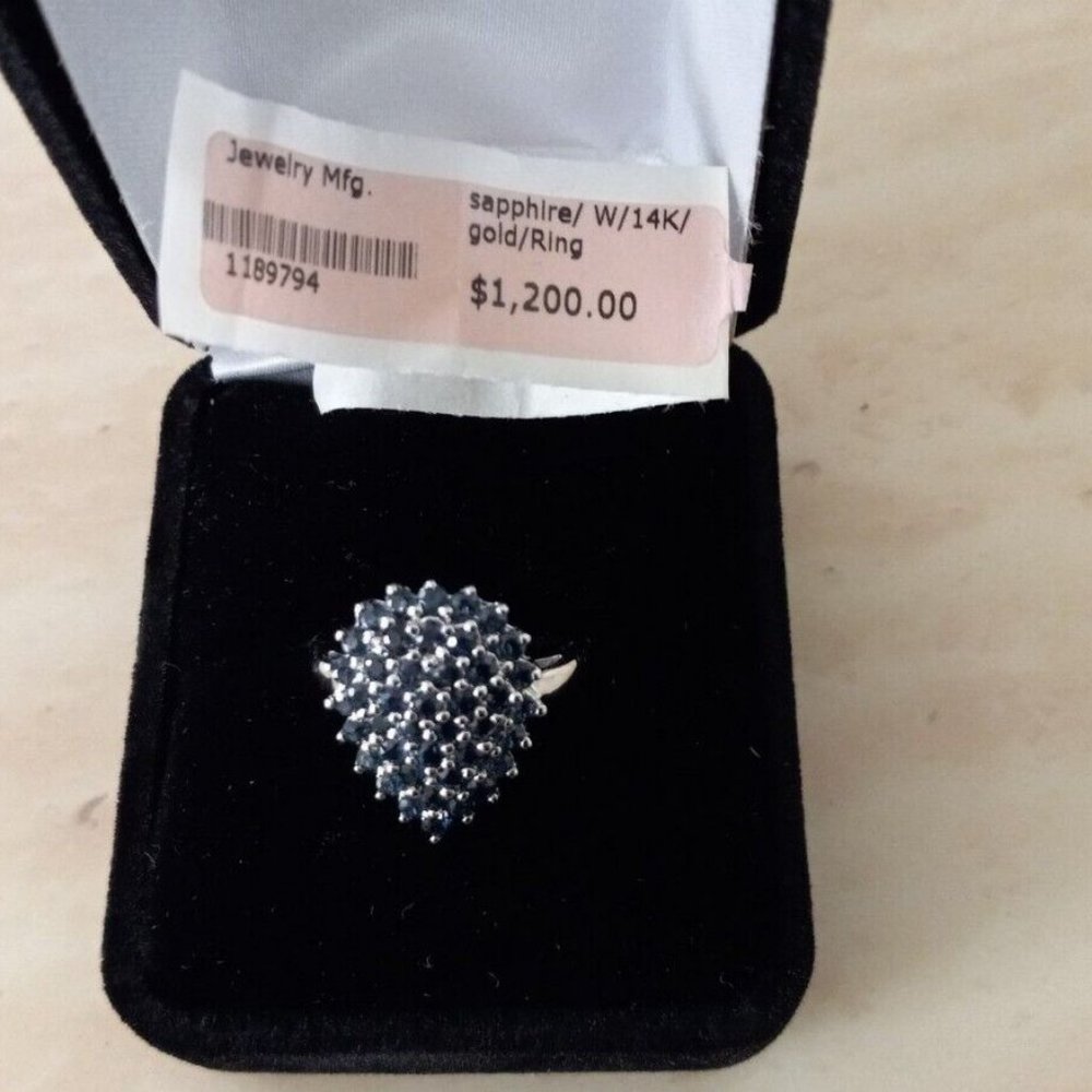 Sapphire Ring for Women Genuine Ring 14K White Gold size 7-Certificate